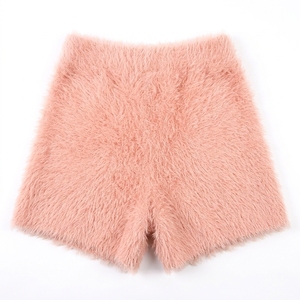 Faux Fur <b>Shorts</b> <b>Women</b> High Waist Loose Fit Solid Color Casual Knitted Elastic Waist <b>Short</b> Skirts in Red <b>Black</b> White Brown Blue - Product Image 6