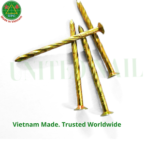 2.06mm x 35mm Ring/Smooth Shank Type Yellow Plated Steel Nails Made in Vietnam | Clavos sueltos con recubrimiento amarillo - Product Image 3