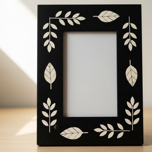 Cadre photo élégant en os incrusté, motif floral noir, décoration moderne pour la maison - Product Image 6