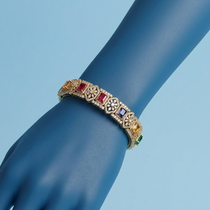 Luxury Multicolor Jadau Kundan Gold Plated <b>Bracelet</b> with Premium American Diamonds. Elegant Wedding & Festive Party Wear Bangle - Product Image 3