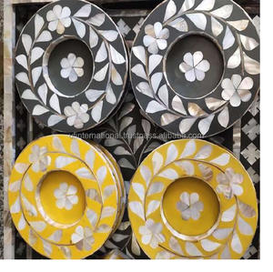 Mother of Pearl <b>coaster</b> and Resin Serving <b>coaster</b> Round Shape with White Flowers Hotels & Restaurant Use - Product Image 2