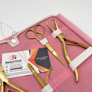 Kit d'outils pour extensions de cheveux en acier inoxydable doré au plasma, avec micro-perles, pince de pose et de retrait, étui rose et LOGO - Product Image 4