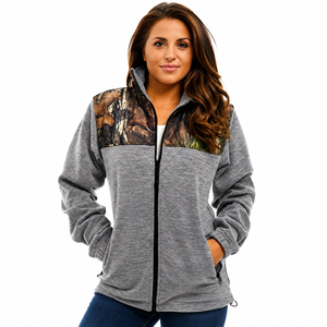 Chaqueta de Forro Polar Personalizada para Mujer con Cierre Completo y Panel de Camuflaje en el Pecho |   Ropa Casual para Caza al Aire Libre |   OEM ODM Marca Privada - Product Image 1