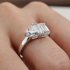 Shining Lab Grown 1.01CT Each Heart & Emerald Cut Diamond Toi Et Moi <b>Ring</b> For Women's 14K White Gold Fine Surprise Gift Her - Product Image 5