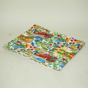 Printed Cotton Kantha Quilt <b>Bedspread</b> Handmade Floral Bed Quilt Portable Throw for Autumn and Winter - Product Image 3