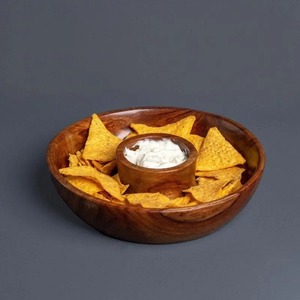 Wooden Serving <b>Platter</b> With Dip Cup Rustic Reusable Tableware For Chips And Dip - Product Image 1