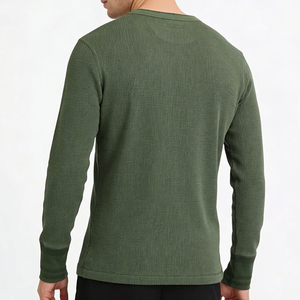 Custom Wholesale Mens Thermal Waffle Knit <b>Henley</b> Shirts <b>Long</b> <b>Sleeve</b> Button Placket Casual Tops Pullover Base Layer Outfits Suits - Product Image 3