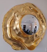 Miroir mural carré moderne en verre avec cadre doré, design artistique décoratif glamour, utilisation en chambre, sans électricité