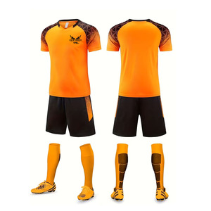 Conjunto de Camiseta de Fútbol para Hombre, Manga Corta, Naranja y Negro, Estampado Geométrico Sublimado, Uniforme Deportivo Transpirable que Absorbe la Humedad - Product Image 1