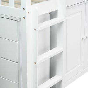 Letto a soppalco singolo in legno di gomma con armadio contenitore e scrivania estraibile, letti per bambini con sponda di sicurezza - Product Image 3