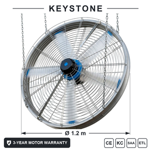 Ventilateur de ventilation suspendu anti-poussière et anti-humidité de 1,2 m pour enclos d'engraissement de bovins, idéal pour les conditions de forte humidité et de forte teneur en ammoniac - Product Image 1