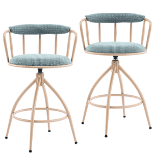 2pcs <b>Blue</b> Chenille Swivel <b>Bar</b> <b>Stools</b> with Khaki Powder Coated Metal Legs - Product Image 5