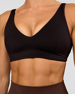 Soutien-gorge de sport sans couture à col en V profond pour femme, maintien moyen, couleur unie, haut de yoga et d'entraînement, bretelles réglables, Spandex Polyester - Product Image 5
