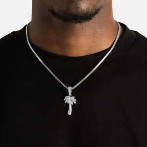 Luxury Palm <b>Tree</b> Pendant | White Gold Iced Out Palm <b>Tree</b> <b>Necklace</b> Charm | Hip Hop Tropical Jewelry - Product Image 2