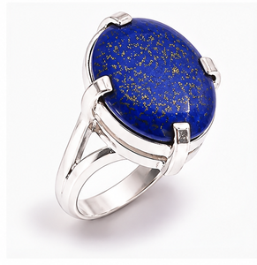 Natural Lapis Lazuli Oval Ring 925 Sterling Silver Handmade Gemstone Ring Deep Blue Statement Jewelry - Product Image 3