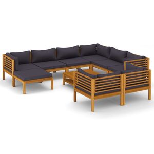 Ensemble de salon de patio en bois d'acacia massif 10 pièces avec coussins ensembles de jardin - Product Image 2
