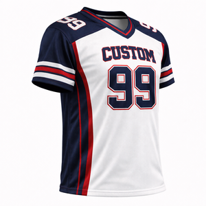 เสื้ออเมริกันฟุตบอลแบบสั้นด้านหน้า สั่งทำได้ตามทีม/ลีก แห้งเร็ว ระบายอากาศได้ดี ผ้าตาข่ายโพลีเอสเตอร์ 100% พิมพ์ลายชื่อผู้เล่น - Product Image 3