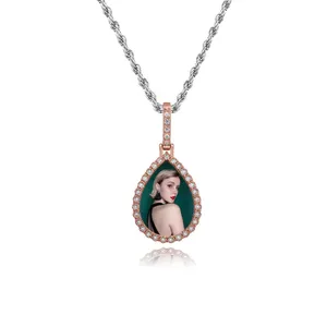 Pendentif photo personnalisé en forme de goutte d'eau, pendentif diamant avec photo, pendentif photo personnalisé serti de diamants, collier de bijouterie fine, breloque - Product Image 5