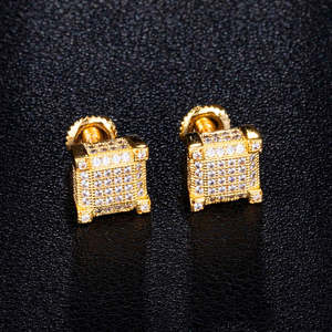 Pendientes de Moissanita con Corte Redondo y Forma Geométrica Cuadrada, Chapados en Oro Amarillo de 14K, Joyería de Diamantes VVS para Hombre, Estilo Hip Hop - Product Image 1