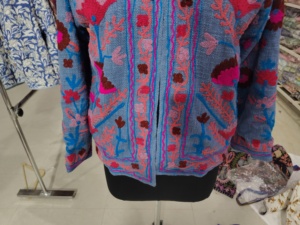 Women's Blue Knitted Mandarin Collar Jacket With Hand Embroidery Floral Pattern Full Sleeve Autumn Wear <b>gift</b> for her - Product Image 5