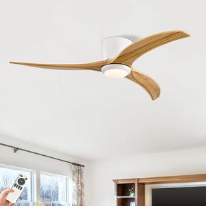 52\" Solid Wood Blades <b>Remote</b> Control <b>Ceiling</b> <b>Fan</b> <b>with</b> Light Noiseless Reversible 6-Speed Motor for Patio Living Room Bedroom - Product Image 2