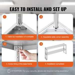 Tavolo da Lavoro Commerciale a Doppio Ripiano in Acciaio Inox, 12 x 60 Pollici, Altezza Regolabile, con Ripiano Superiore, per Cucina Professionale - Product Image 6