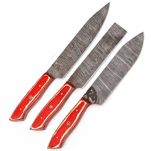 Damascus Steel Chef Knife Set with Leather Cover Premium <b>Kitchen</b> Knife Collection for Cooking Preparation and Daily Use - Product Image 3