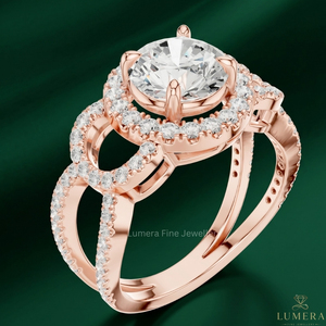 แหวนเพชรสำหรับผู้หญิง18KT 14KT 10KT โรสโกลด์ฮาโลเจนสำหรับงานหมั้นและงานแต่งงานได้รับการรับรองจาก9KT สุดหรู - Product Image 2