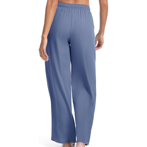 Women Solid Purple Wide Leg <b>Pants</b> High Waist Drawstring Loose Fit Casual Full Length Knitted Cotton Spandex Breathable Spring - Product Image 6