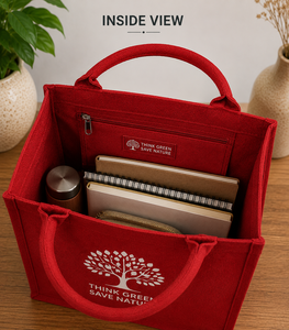 Red Jute Shopping Bag <b>Think</b> Green Save Nature Tree Design Medium Size Hand Carry Tote Bag - Product Image 5