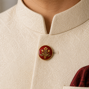Botones de Lujo Personalizados de Latón con Esmalte Rojo y Motivo de Florero Dorado para Trajes de Hombre, Blazers, Sherwanis y Abrigos Jodhpuri - Product Image 3