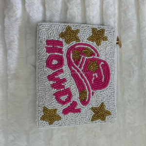 Monedero de cuentas hecho a mano, blanco y rosa, con temática de Londres, con cremallera, billetera con estrella dorada - Product Image 1