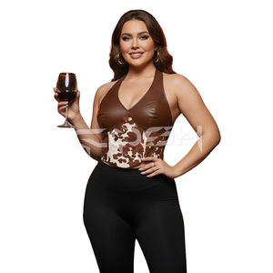 Top Corsé de Piel de Vaca con Pelo, Genuino/Sintético, Marrón, Estilo Halter, Bustier, Estético, Estilo Western, Hecho a Mano, Crop Top - Product Image 5