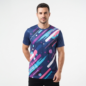 Camiseta Deportiva Sublimada para Hombre al por Mayor, de Algodón y Poliéster, Multicolor, con Gráficos, Cuello Redondo, Manga Corta - Product Image 1