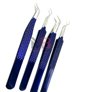 Ensemble de pinces à cils en acier inoxydable bleu, outils de précision pour extensions de cils avec pointes lisses, dans une boîte, extensions de cils personnalisées - Product Image 2