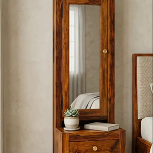 Solid Wood Tall <b>Dressing</b> <b>Table</b> | Standing Mirror Cabinet Vanity with 2 Drawers | Wholesale Bedroom Furniture - Product Image 1