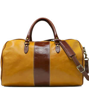 Bolsa de Viaje de Cuero Amarillo para Hombre, Bolsa de Fin de Semana, Dos Tonos, Marrón y Beige, Grande, para Llevar Equipaje, Gimnasio, Deportes, Estilo Vintage, Lujosa, Resistente al Agua - Product Image 1