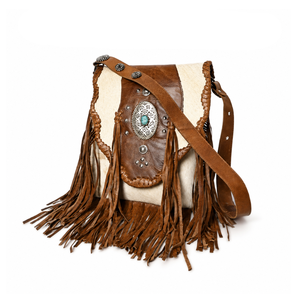 Western Cowhide Fringe Crossbody Bag Genuine Leather Western Boho Shoulder Purse Vintage Cowgirl Sling <b>Handbag</b> Women Single - Product Image 1