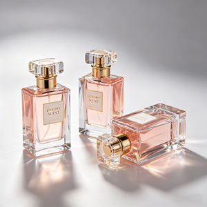 ขวดน้ำหอมแก้วเปล่าแบบเติมได้ ดีไซน์หรูหรา ขนาด 30 มล. 50 มล. 100 มล. ฝาแม่เหล็กสีทองทรงสี่เหลี่ยม พร้อมกล่อง - Product Image 1