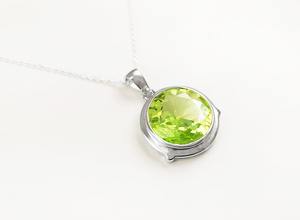 Collier pendentif rond en argent sterling, pierre de péridot vert foncé, bijoux fantaisie, cadeau pour femme - Product Image 3