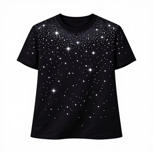 เสื้อยืดโอเวอร์ไซส์สีดำสำหรับผู้ชาย ลายพิมพ์คริสตัลสไตล์ฤดูร้อน ผ้าฝ้าย สตรีทแวร์ ลำลอง ทรงหลวม รับสกรีนโลโก้ ดีไซน์ใหม่ - Product Image 1