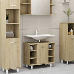 Meuble de salle de bain en bois d'ingénierie chêne Sonoma, taille moyenne, meubles-lavabos - Product Image 1