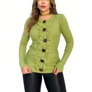 Women's Casual Thin Long-Sleeved Knitted <b>Cardigan</b> <b>Sweater</b> Coat Button Single-Breasted Water Ripple Design for Autumn Winter - Product Image 3