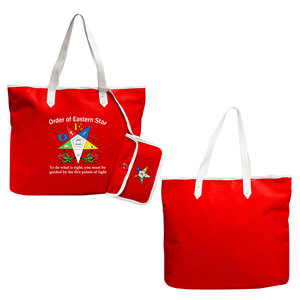 OES Masonic Red Codura & Poly-Vinyl <b>Waterproof</b> <b>Tote</b> <b>Bag</b> <b>with</b> White Handles | Order Eastern Star Shopping <b>Tote</b> <b>Bag</b> <b>Zipper</b> Closure - Product Image 1