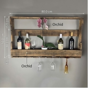 Rustic Wood Wall Shelf Double Tier With Wine Glass Holder And <b>Bottle</b> <b>Storage</b> For Living Room - Product Image 4
