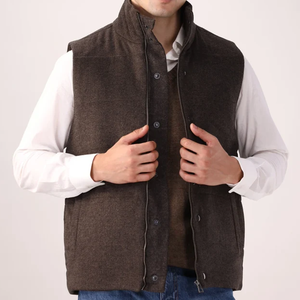 Gilet en laine pour homme sans manches, col mandarin, fermeture boutonnée et zippée, couleur unie, épais, pour l'automne - Product Image 1