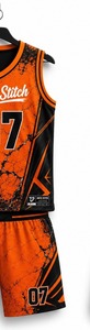 Ensemble de maillot de basket-ball pour femmes, imprimé géométrique orange et noir, sans manches, col rond, tissu respirant, spandex/nylon, vêtements de sport - Product Image 5