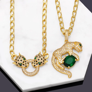 Hiphop Leopard Necklace Green Zircon Pendant Collares Moissanite <b>Chain</b> <b>Iced</b> <b>Out</b> Wild Animal Panther Charm Bling Cuban Link Mens - Product Image 6