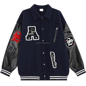 Chaqueta de lana OEM con logotipo bordado personalizado manga de cuero Letterman Varsity chaqueta de béisbol para hombre - Product Image 2