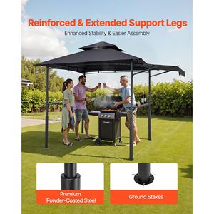 Gazebo per Barbecue a Due Livelli in Acciaio 8 x 5 Piedi, Tettoia Rinforzata e Pergola con Tenda Extra, Riparo in Acciaio Verniciato a Polvere - Product Image 4